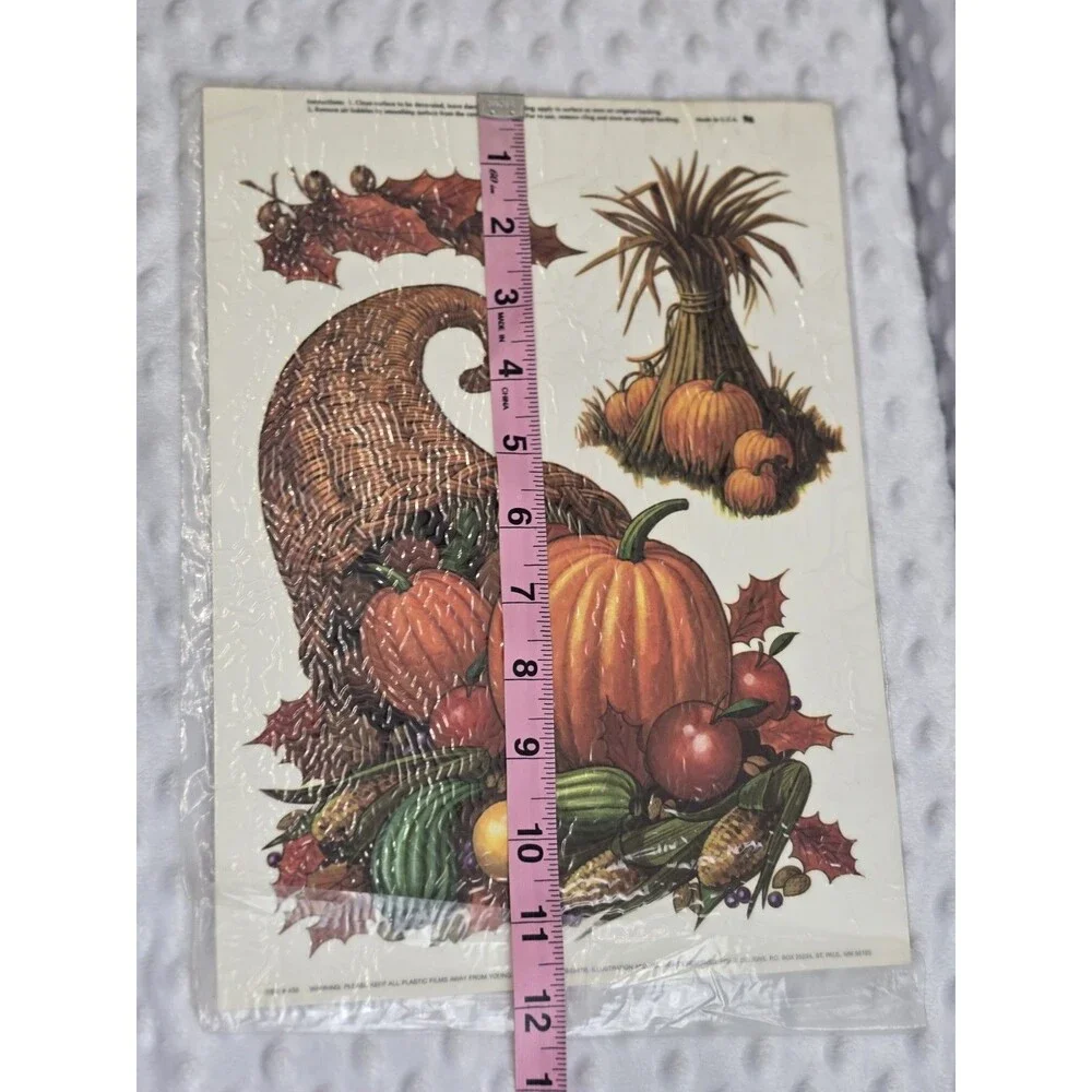 Vintage Halloween Window Clings Thanksgiving Decorations Scarecrow Turkey New 80